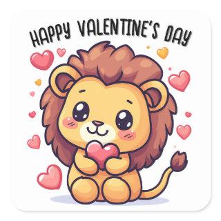 Valentine's Day Heart Lion Personalized Square Sticker