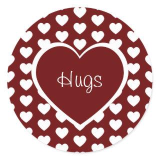 Valentine's Day Hearts Hugs Dark Red Classic Round Sticker
