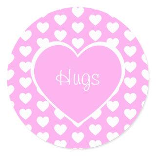 Valentine's Day Hearts Hugs Pink Classic Round Sticker