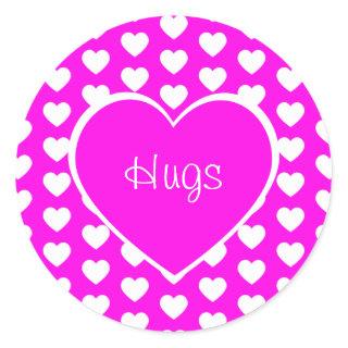 Valentine's Day Hearts Hugs Purple  Classic Round Sticker