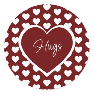 Valentine's Day Hearts Pattern Hugs Cute Red Classic Round Sticker