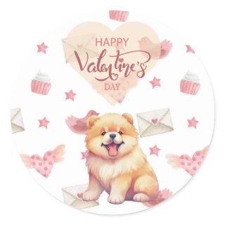 Valentine's Day Puppy Chow Chow Dog Valentine  Classic Round Sticker