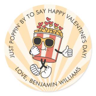 Valentines Day Retro Popcorn Favor Treat from name Classic Round Sticker