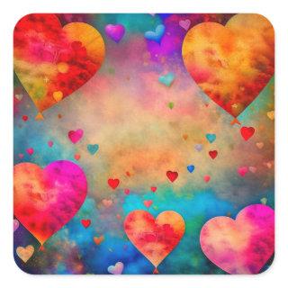Valentine's Day Romantic Vintage Hearts Square Sticker