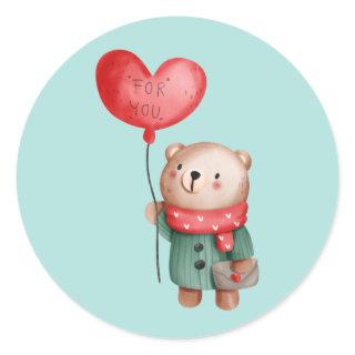Valentine's Day teddy bear holding love balloon Classic Round Sticker