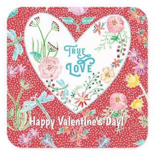 Valentine's Day True Love Hearts n Flowers Party  Square Sticker