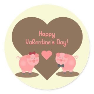 Valentine's Day - Two pigs in Mud with Hearts Classic Round Sticker