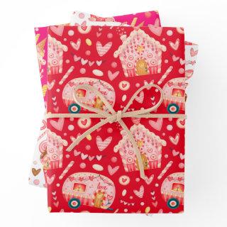 Valentine's Gingerbread Houses Pattern Christmas  Sheets