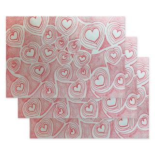 Valentines Hand-drawn Red Hearts Doodle Pattern  Sheets