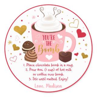 Valentine's Hot Chocolate Bomb Pink Gold Heart Classic Round Sticker