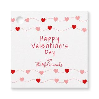 Valentines Red Hearts Hand Lettered Script Name Favor Tags