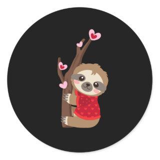 Valentine's Sloth Heart Classic Round Sticker