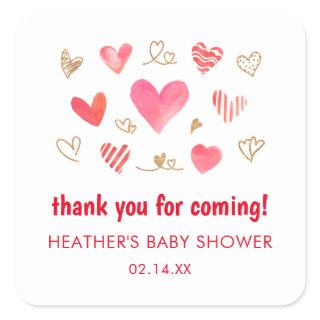 Valentines's Day Baby Shower Thank You Square Sticker