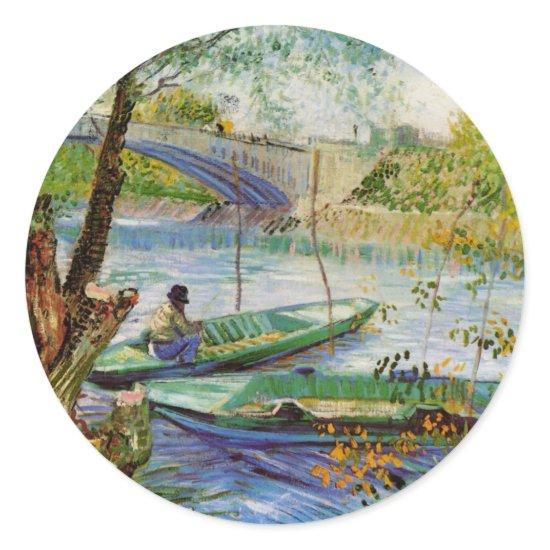 Van Gogh Fishing in the Spring, Pont de Clichy Classic Round Sticker