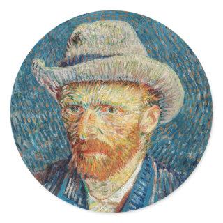 Van Gogh - Self Portrait with a Grey Felt Hat Classic Round Sticker