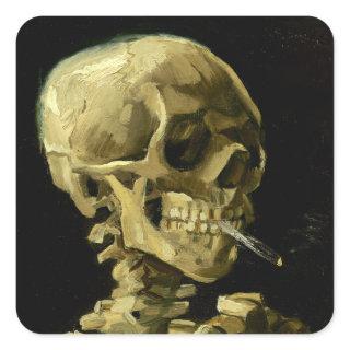Van Gogh Smoking Skeleton Square Sticker