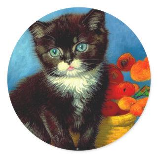 Van Gogh Tuxedo Cat  Classic Round Sticker