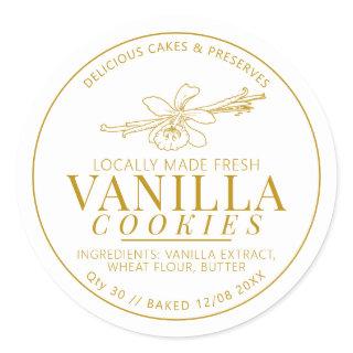 Vanilla cookies flower and bean drawing golden classic round sticker