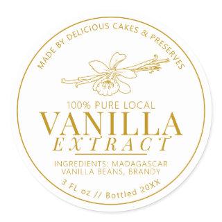 Vanilla extract flower and bean drawing yellow classic round sticker
