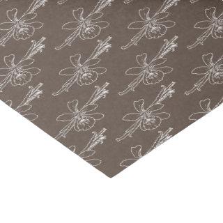 Vanilla flower and bean drawing white on brown  tissue paper