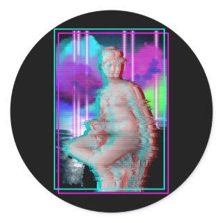 Vaporwave Aesthetic Glitch Greek Statue Retrowave Classic Round Sticker