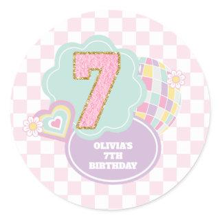 Varsity preppy pastel patch 7th Birthday Classic Round Sticker