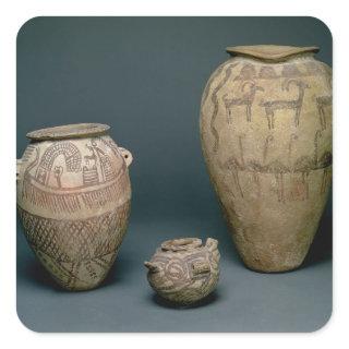 Vase decorated with various friezes of animals and square sticker