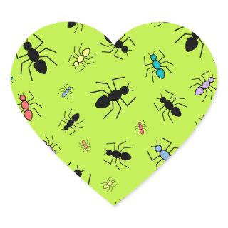Vector Ant Collage (Grass Green Background) Heart Sticker