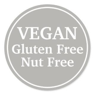 Vegan. Gluten Free. Nut-Free. Gray. Personalized Classic Round Sticker