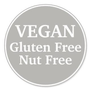 Vegan. Gluten Free. Nut-Free. Gray. Personalized Classic Round Sticker