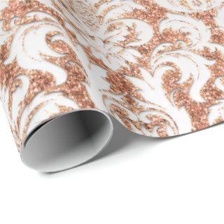 Velvet Peach Rose Gold Silver Damask Elegant