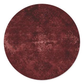 Velvety Henna Damask | Red Distressed Grunge Classic Round Sticker