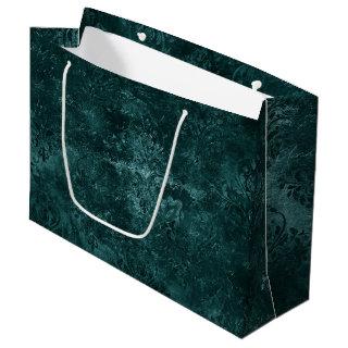 Velvety Teal Damask | Dark Green Grunge Baroque Large Gift Bag