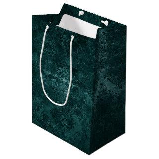 Velvety Teal Damask | Dark Green Grunge Baroque Medium Gift Bag