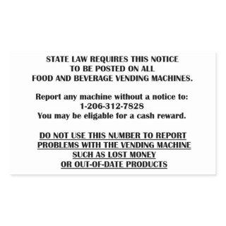 vending machine notice rectangular sticker