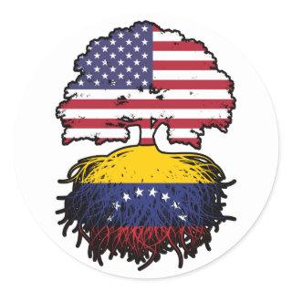 Venezuela Venezuelan American USA Tree Roots Flag Classic Round Sticker