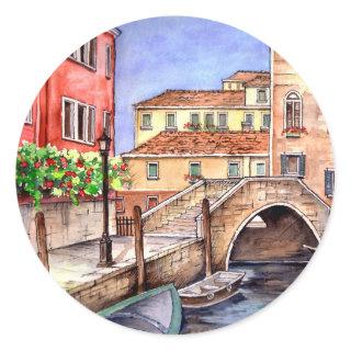 Venice - Pen & Wash Watercolor Classic Round Sticker