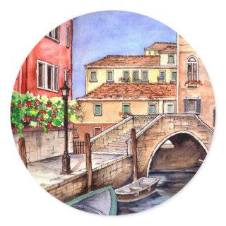 Venice - Pen & Wash Watercolor Classic Round Sticker