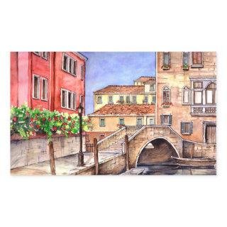 Venice - Pen & Wash Watercolor Rectangular Sticker