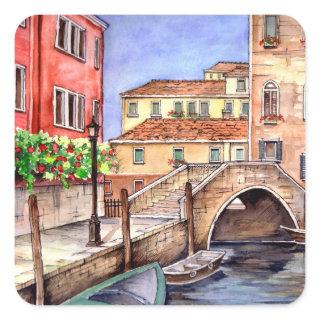 Venice - Pen & Wash Watercolor Square Sticker
