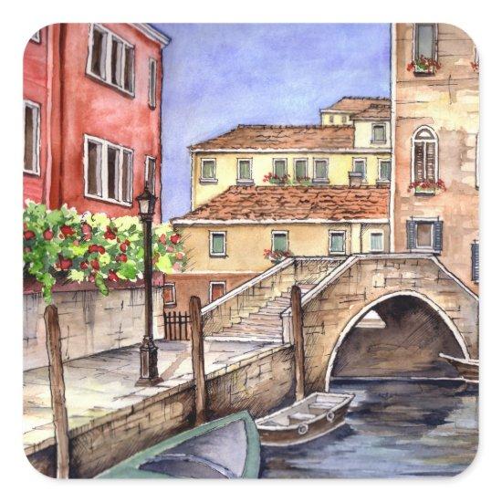 Venice - Pen & Wash Watercolor Square Sticker