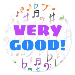 VERY GOOD! + Many Colorful Music Notes and Symbols Classic Round Sticker