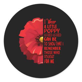 Veterans Day Lest We Forget Red Poppy Flower Usa M Classic Round Sticker