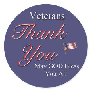 Veterans, Thank You, Classic Round Sticker