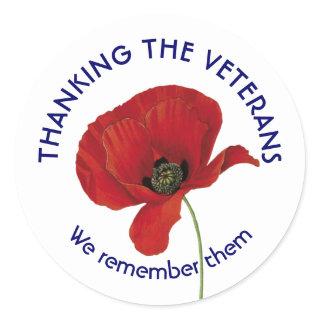 VETERANS | Thank You | We Remember Them | Poppy Classic Round Sticker