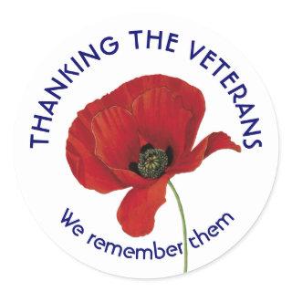 VETERANS | Thank You | We Remember Them | Poppy Classic Round Sticker