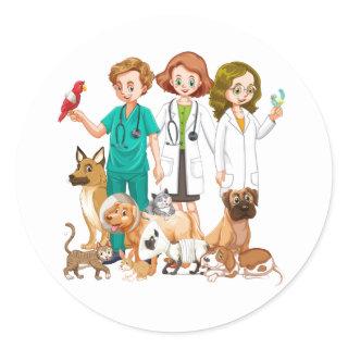 Veterinarian People Background Classic Round Sticker