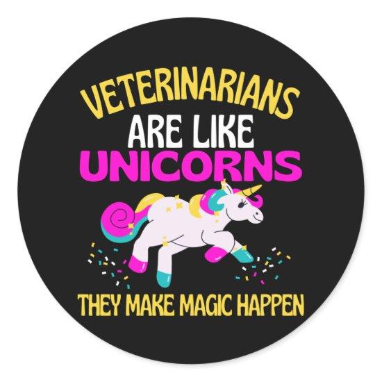 Veterinarians Unicorn , Magical Unicorn Vet Animal Classic Round Sticker