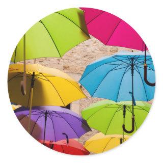Vibrant and Colorful Umbrellas Classic Round Sticker