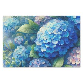Vibrant Blue Hydrangea and Leaves Decoupage Tissue Paper
